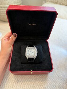 NEW FULL SET Cartier Santos Large 4072 Automatic – 5.00 CT Natural Diamond Watch
